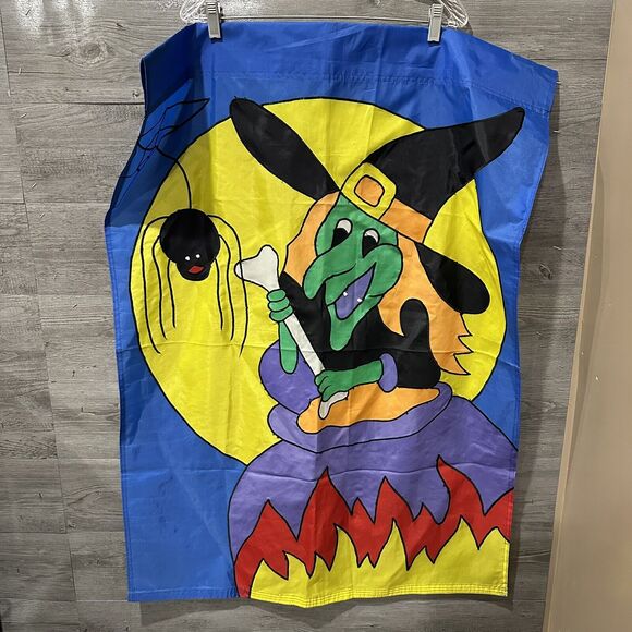 Vintage Four Star International Halloween Flag • Witch Witch Cauldron & Spider - Picture 1 of 4
